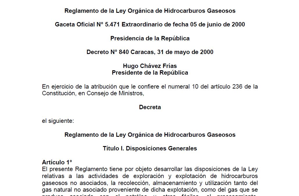 Reglamento de la ley orgánica de hidrocarburos gaseosos