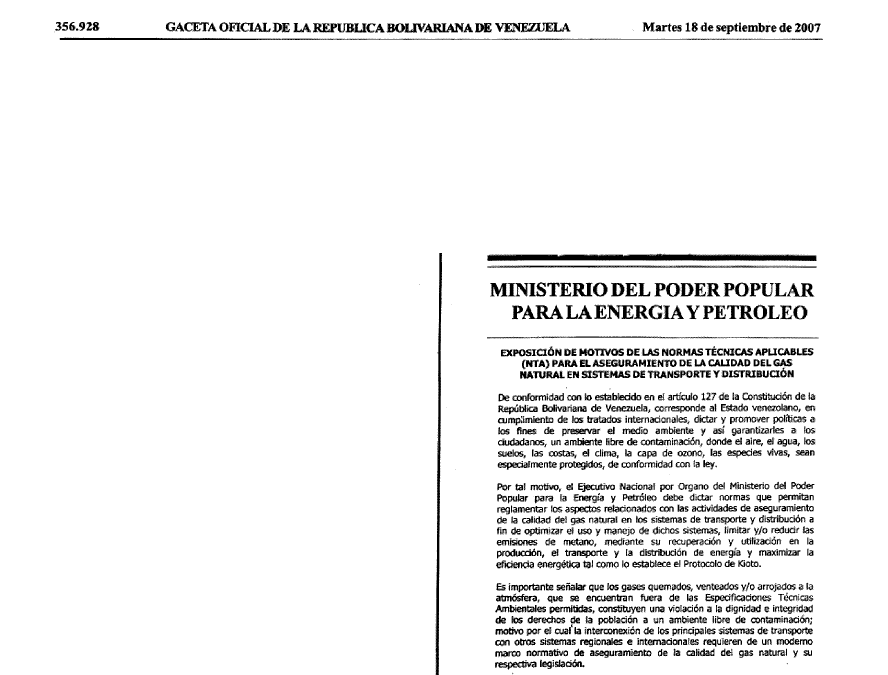 Resolución 162 Calidad del Gas Gaceta Oficial Nº 38.771 18 de septiembre de 2007