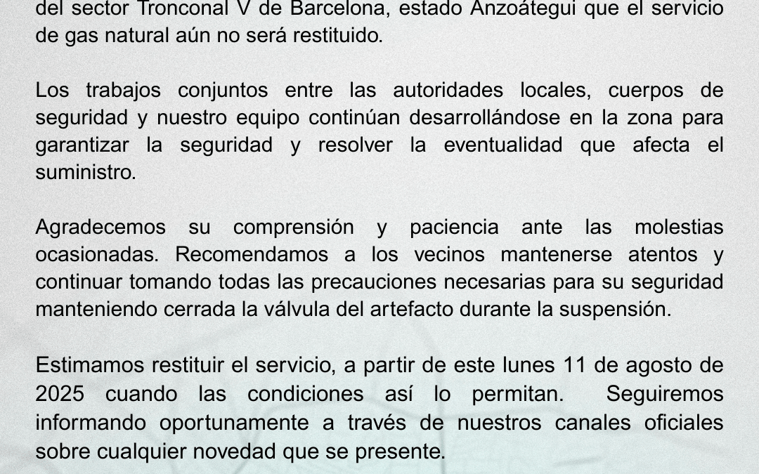 ACTUALIZACIÓN DEL SERVICIO EN TRONCONAL V – BARCELONA