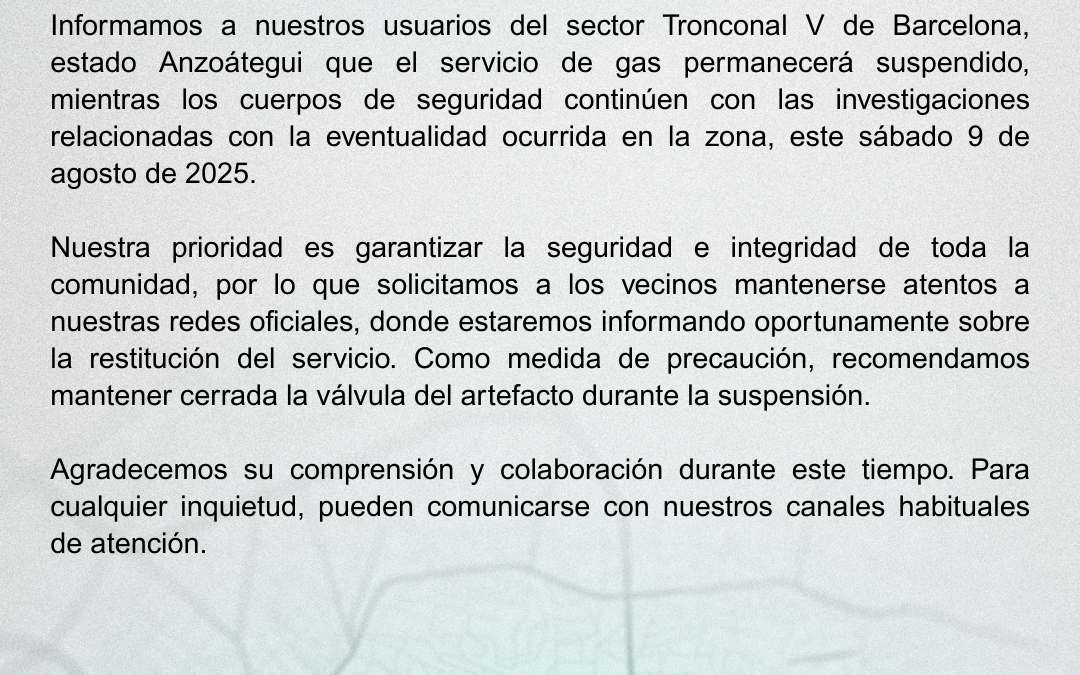 SUSPENSIÓN DEL SERVICIO EN TRONCONAL V – BARCELONA